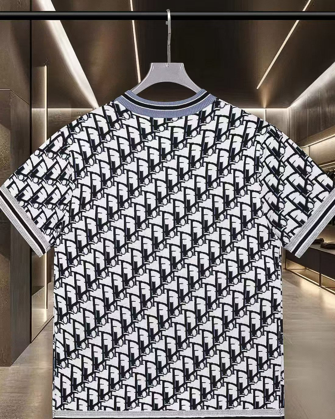 New Jacquard Knitted Short Sleeve T-shirt