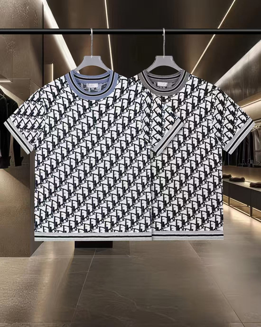 New Jacquard Knitted Short Sleeve T-shirt