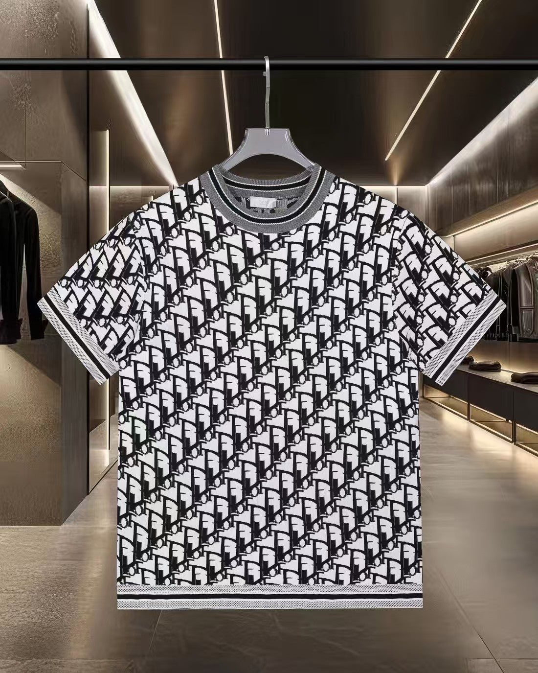 New Jacquard Knitted Short Sleeve T-shirt