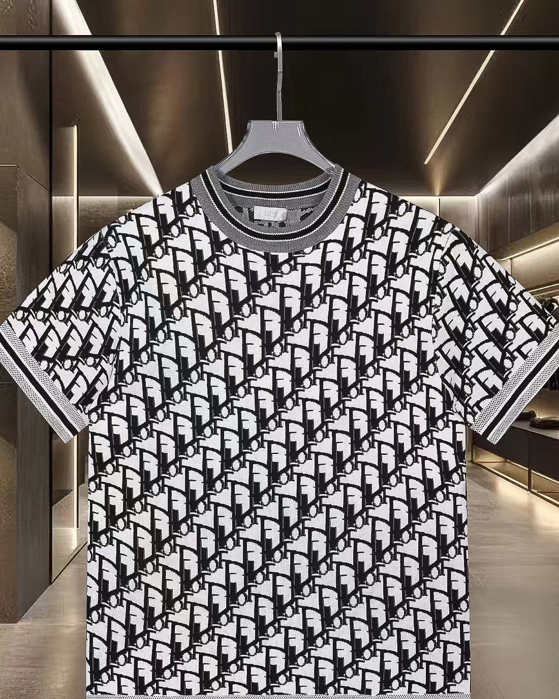 New Jacquard Knitted Short Sleeve T-shirt