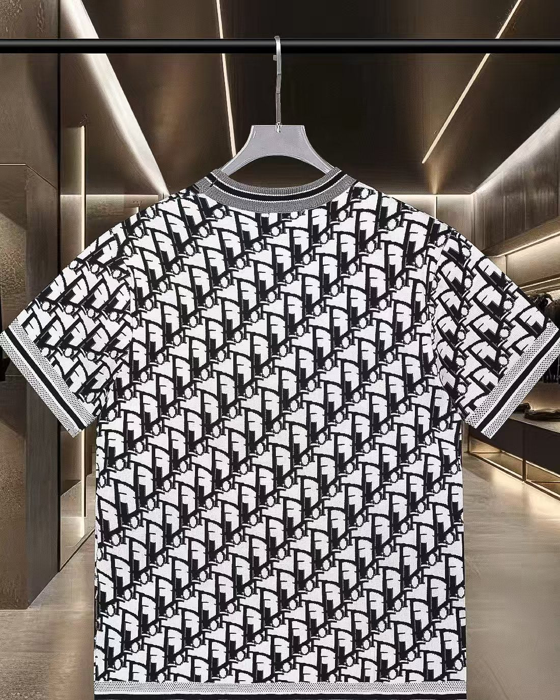 New Jacquard Knitted Short Sleeve T-shirt