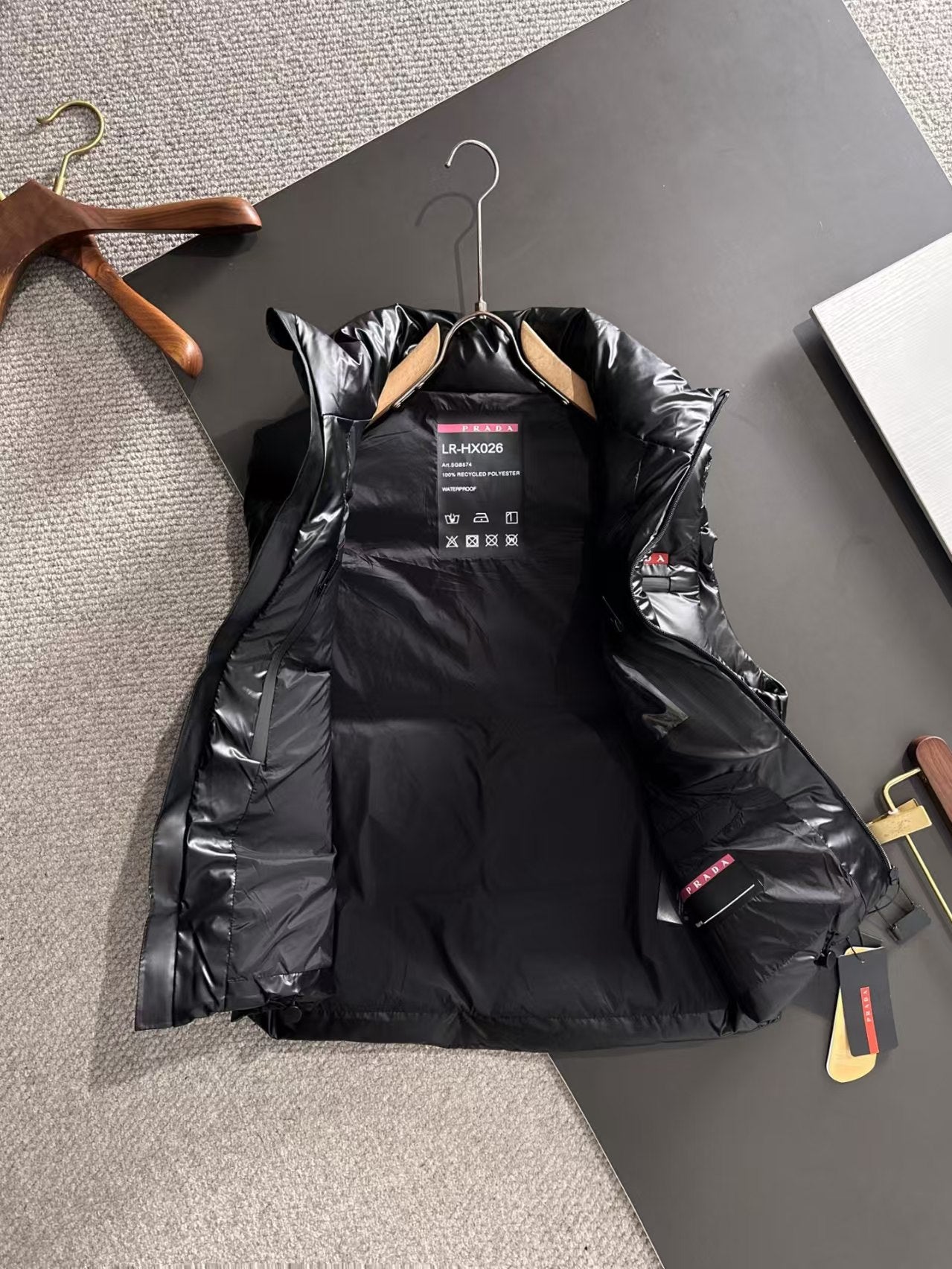 New red bar down vest