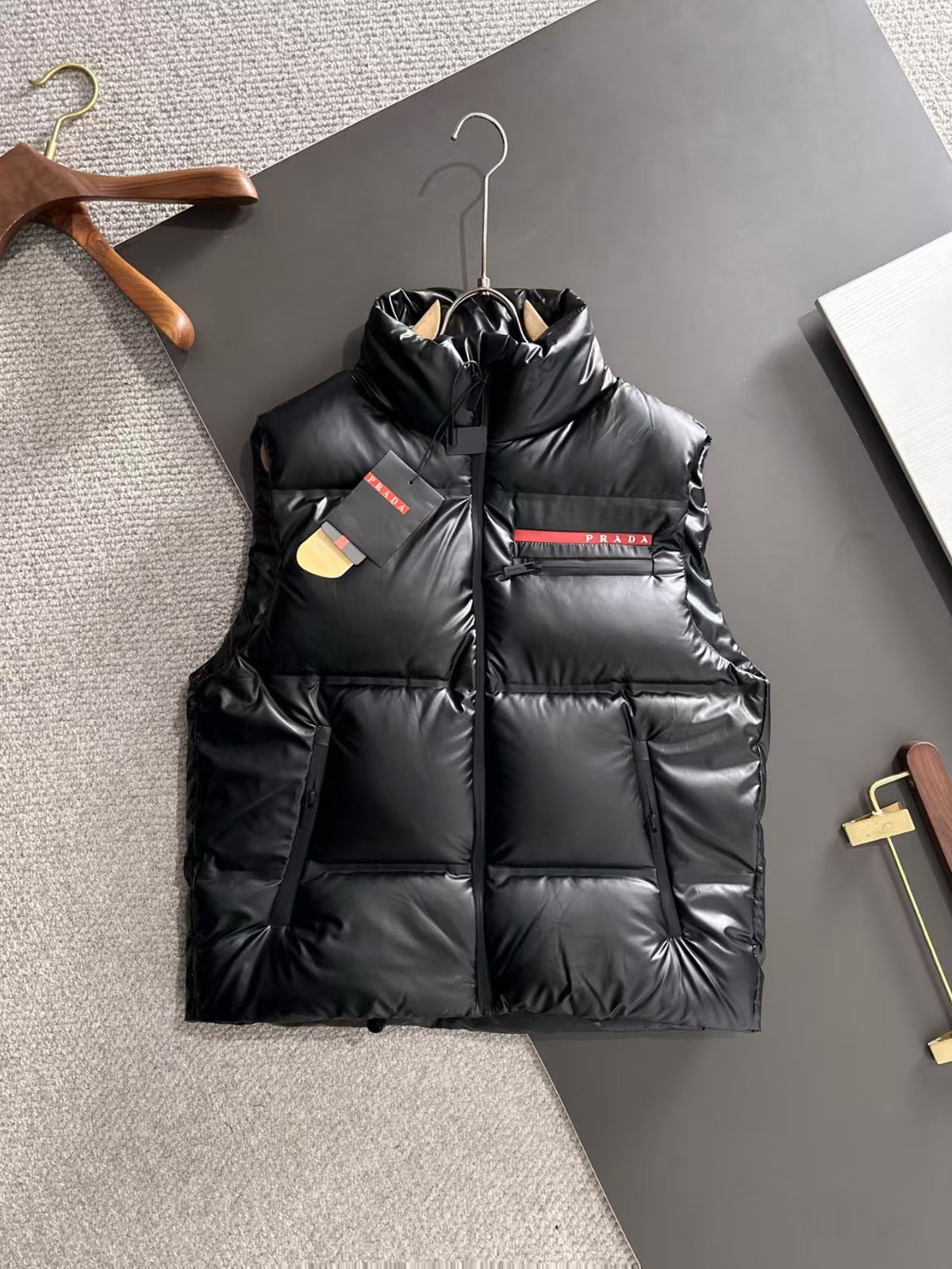 New red bar down vest