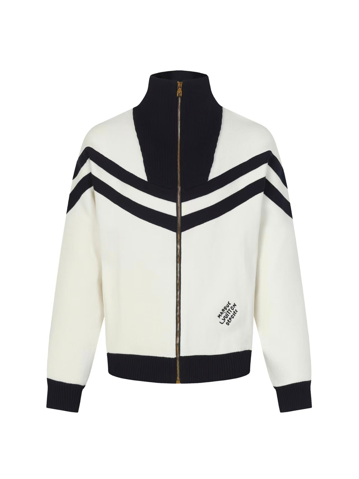 New striped contrasting stand up collar sweater