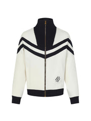 New striped contrasting stand up collar sweater