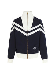 New striped contrasting stand up collar sweater