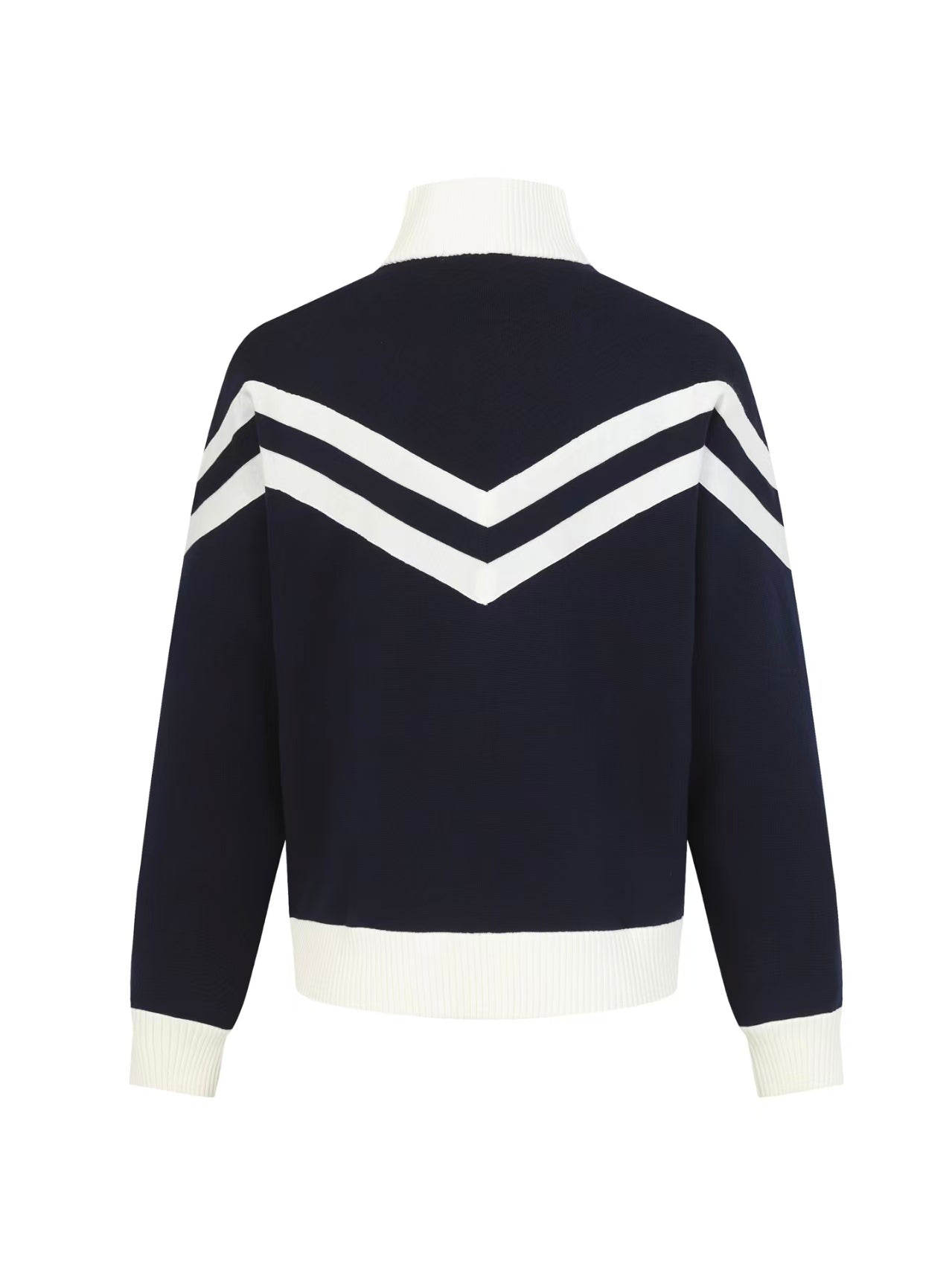 New striped contrasting stand up collar sweater