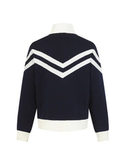 New striped contrasting stand up collar sweater