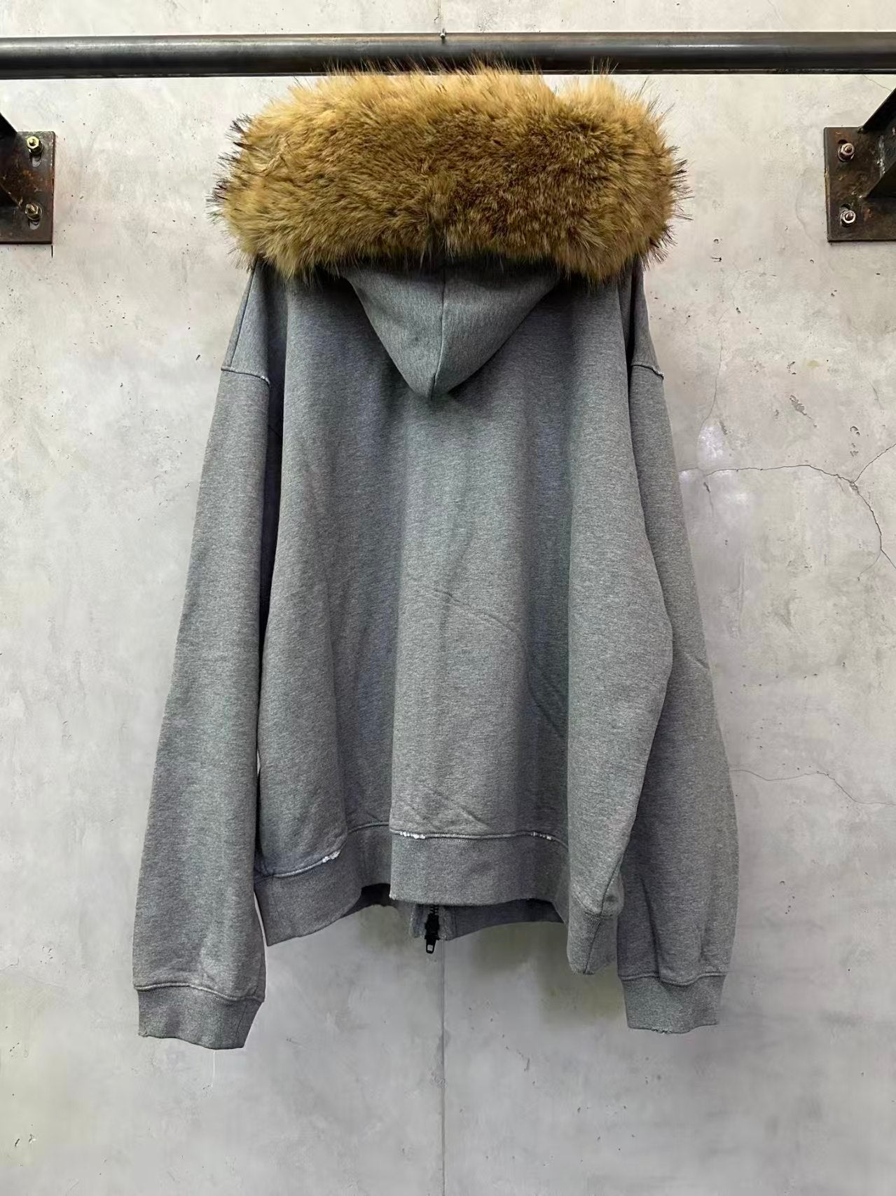 New fur collar zipper hooded sweatshirt
