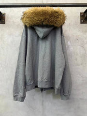 New fur collar zipper hooded sweatshirt