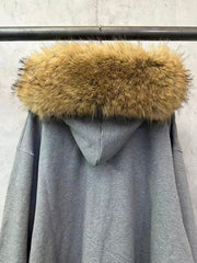 New fur collar zipper hooded sweatshirt