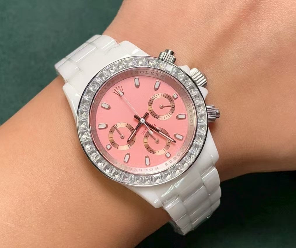 Ceramic white watch with crystal dial watch