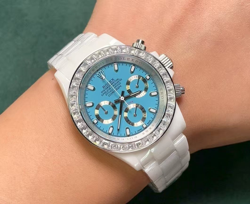 Ceramic white watch with crystal dial watch