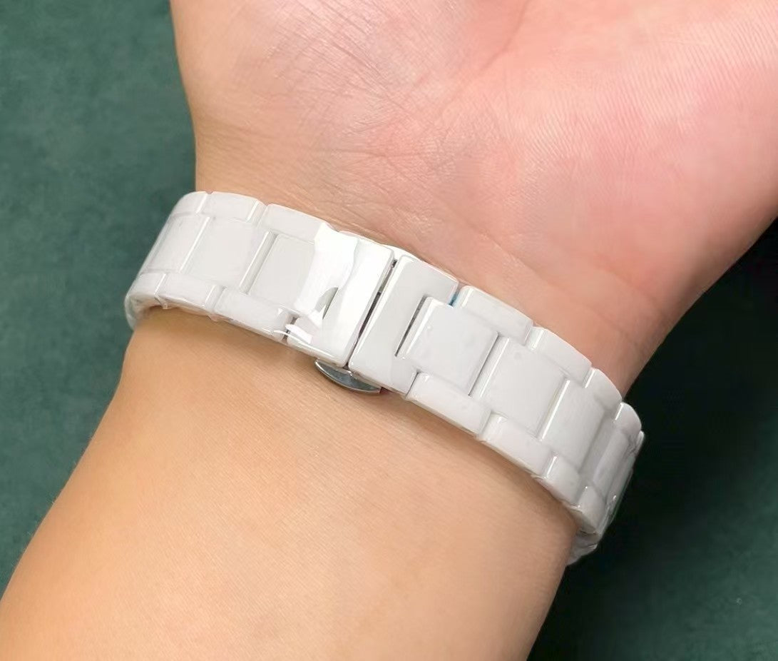 Ceramic white watch with crystal dial watch