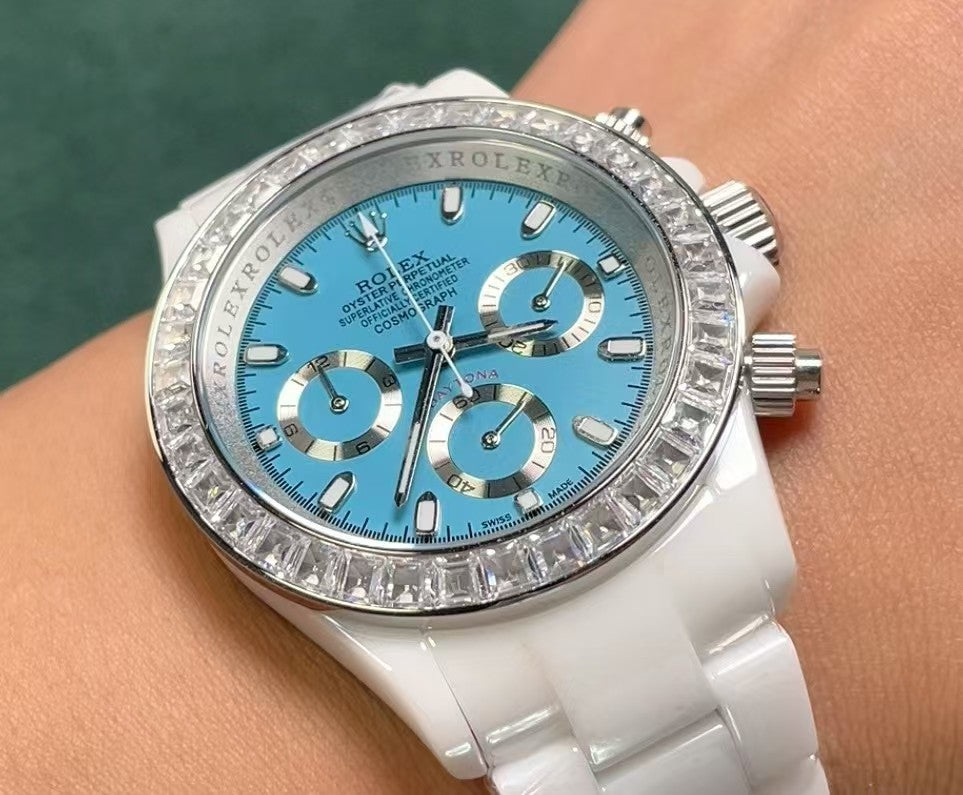 Ceramic white watch with crystal dial watch