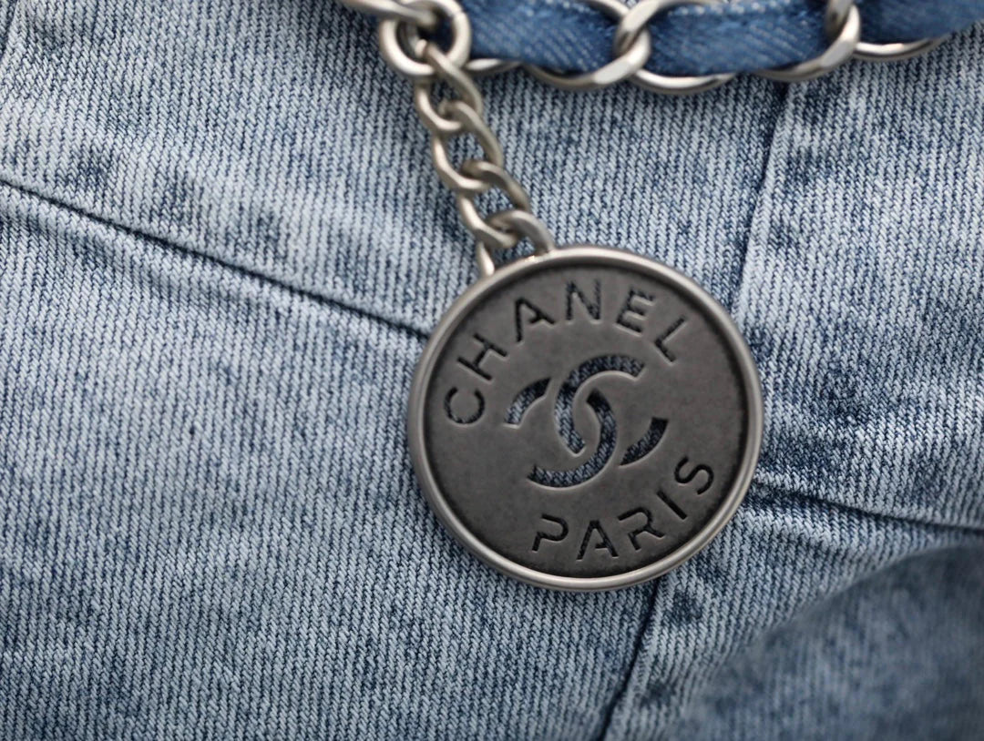 Handbag Washed Denim & Tone Metal Light