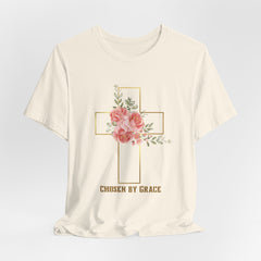 Chosen by Grace Inspirational Christian T-Shirt with Bible Verse and Cross Design