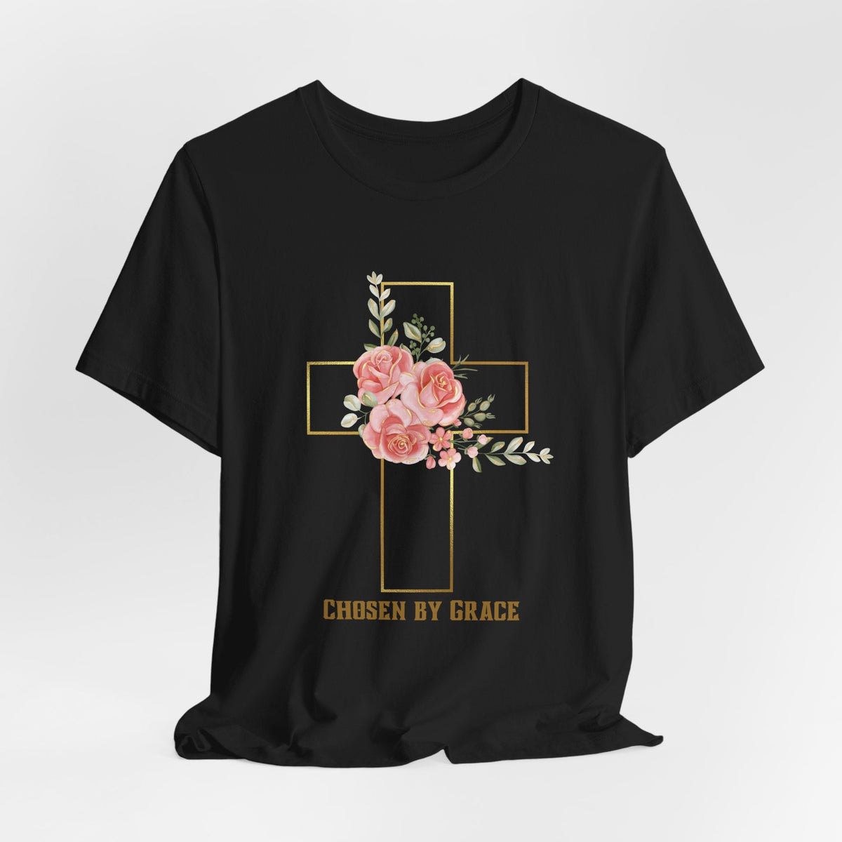 Chosen by Grace Inspirational Christian T-Shirt with Bible Verse and Cross Design