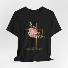Chosen by Grace Inspirational Christian T-Shirt with Bible Verse and Cross Design