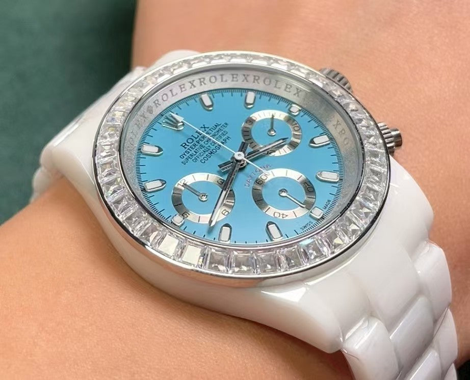 Ceramic white watch with crystal dial watch