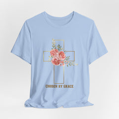 Chosen by Grace Inspirational Christian T-Shirt with Bible Verse and Cross Design
