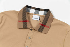 Brown Plaid Patchwork Polo Shirt