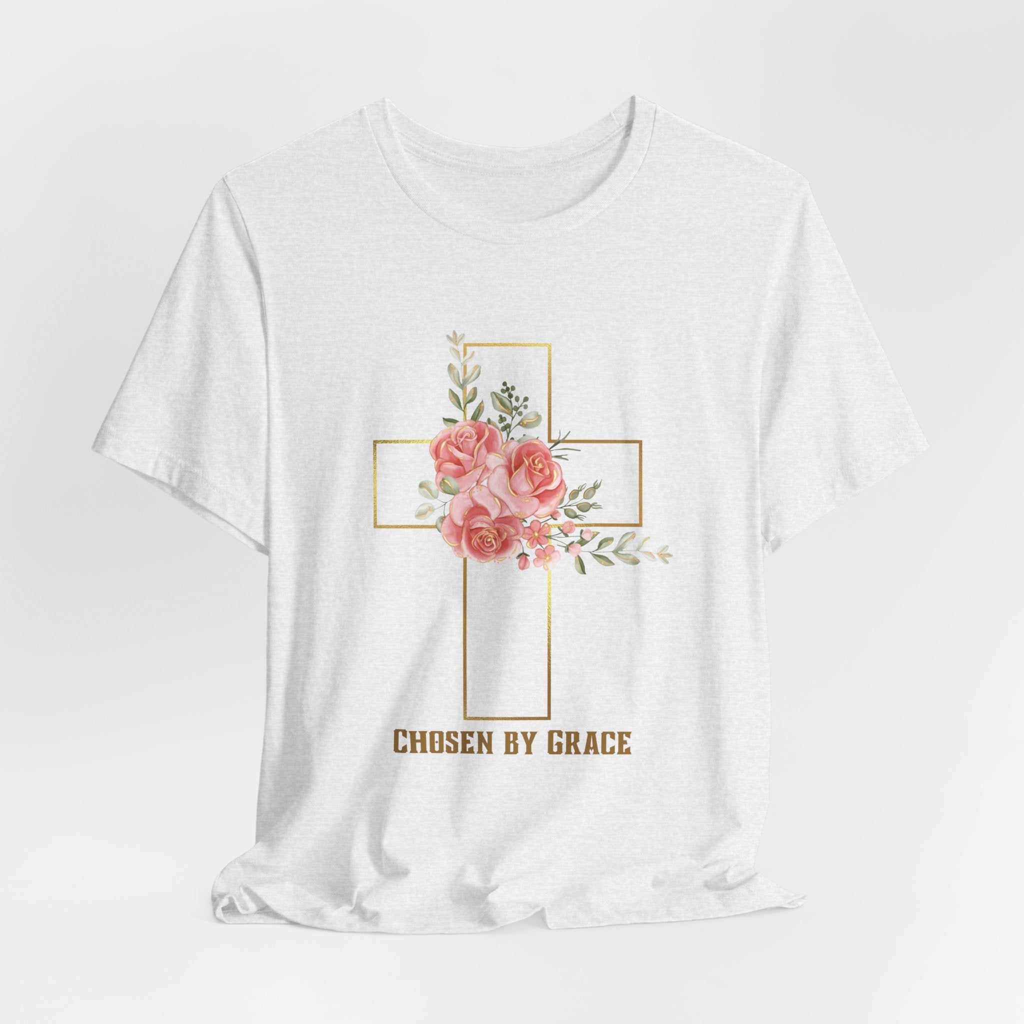 Chosen by Grace Inspirational Christian T-Shirt with Bible Verse and Cross Design