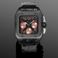 Chronograph - Black Rosegold 316L Steel - Black Leather - Automatic - 42mm