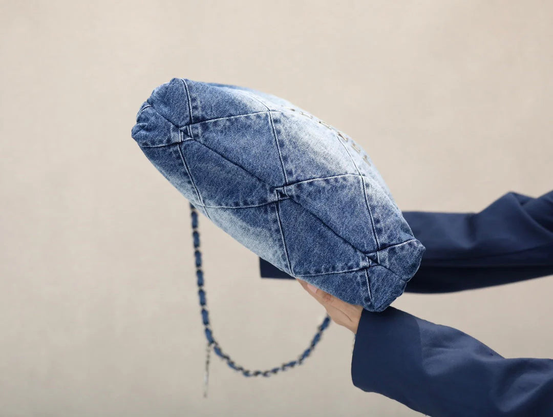Handbag Washed Denim & Tone Metal Light