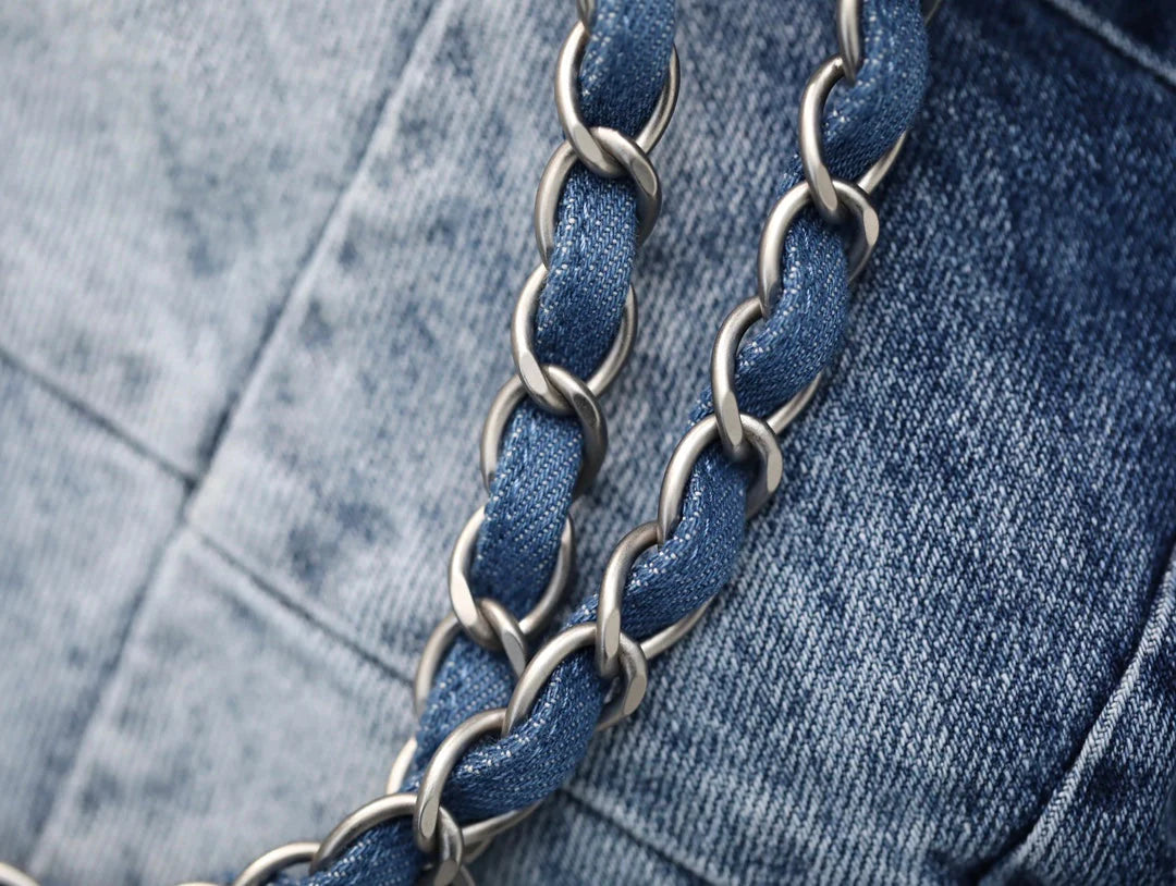 Handbag Washed Denim & Tone Metal Light