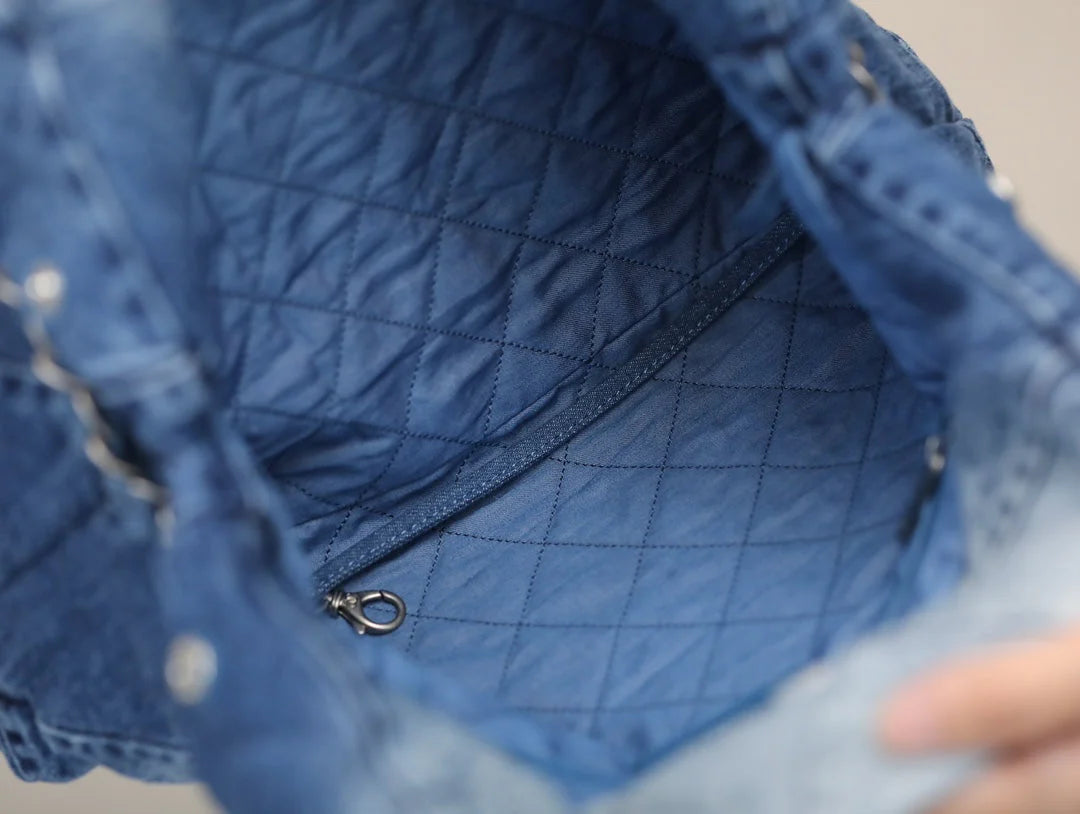 Handbag Washed Denim & Tone Metal Light
