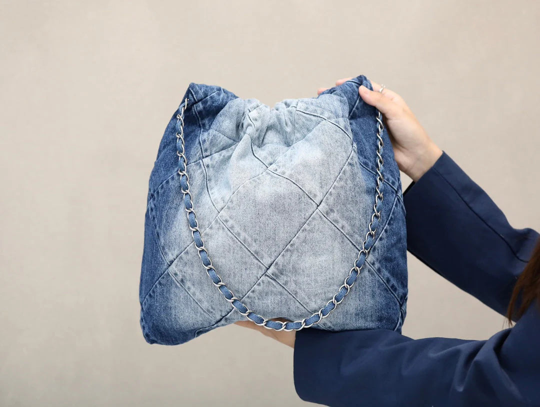 Handbag Washed Denim & Tone Metal Light