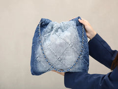 Handbag Washed Denim & Tone Metal Light