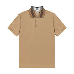 Brown Plaid Patchwork Polo Shirt