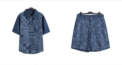 Denim short sleeved shirt shorts set