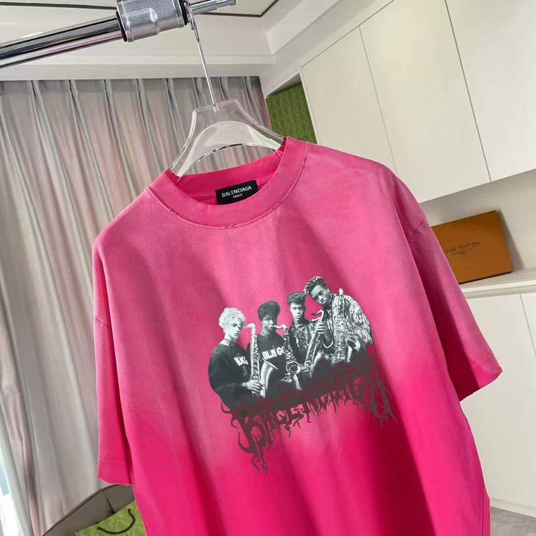 Unisex washed, worn-out, personalized letter printed short sleeved T-shirt