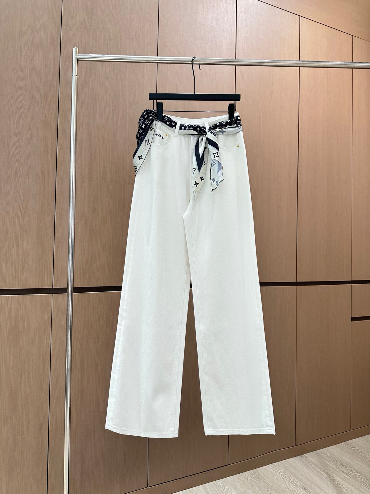 Silk scarf decorated jeans
