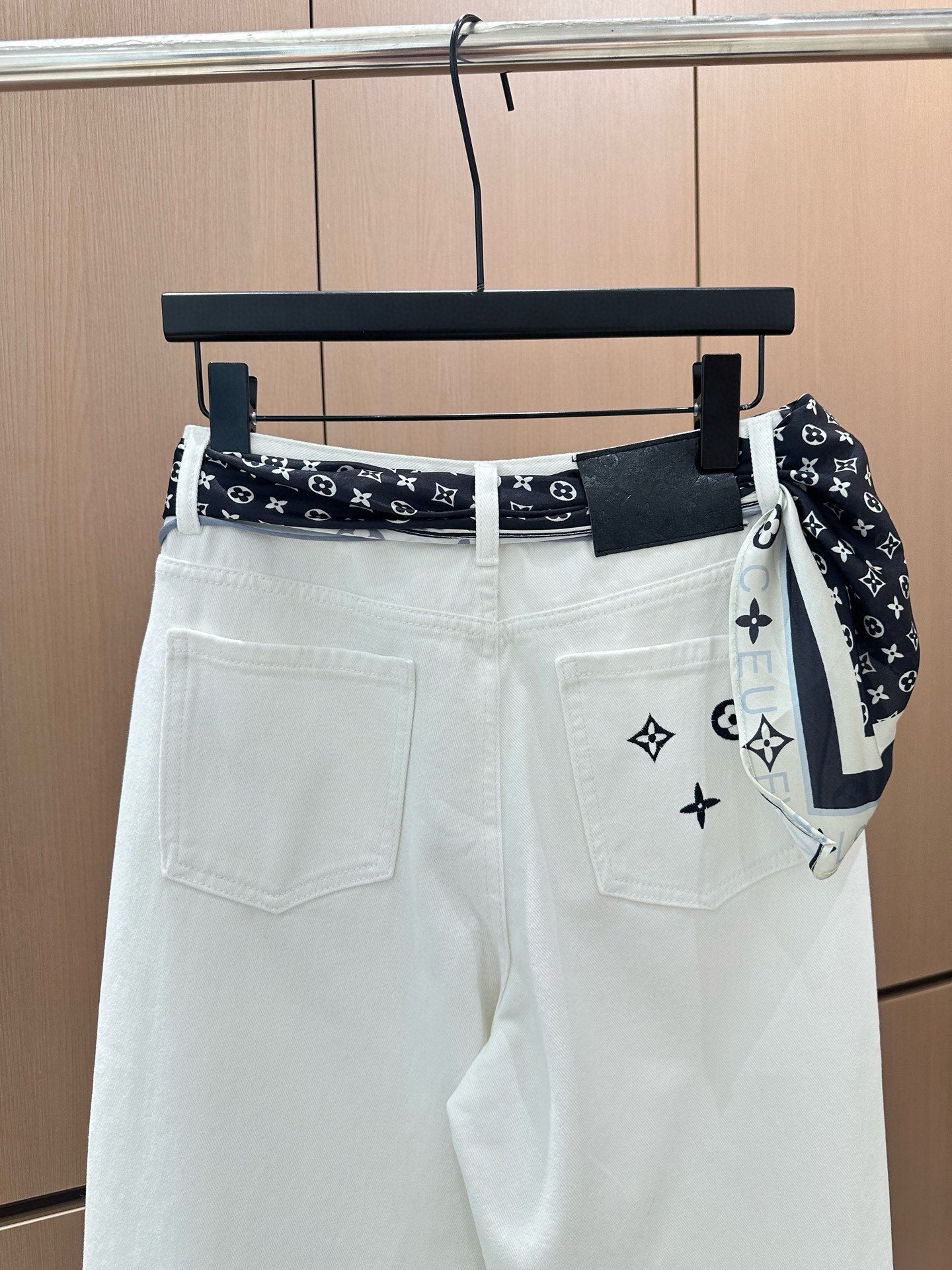 Silk scarf decorated jeans