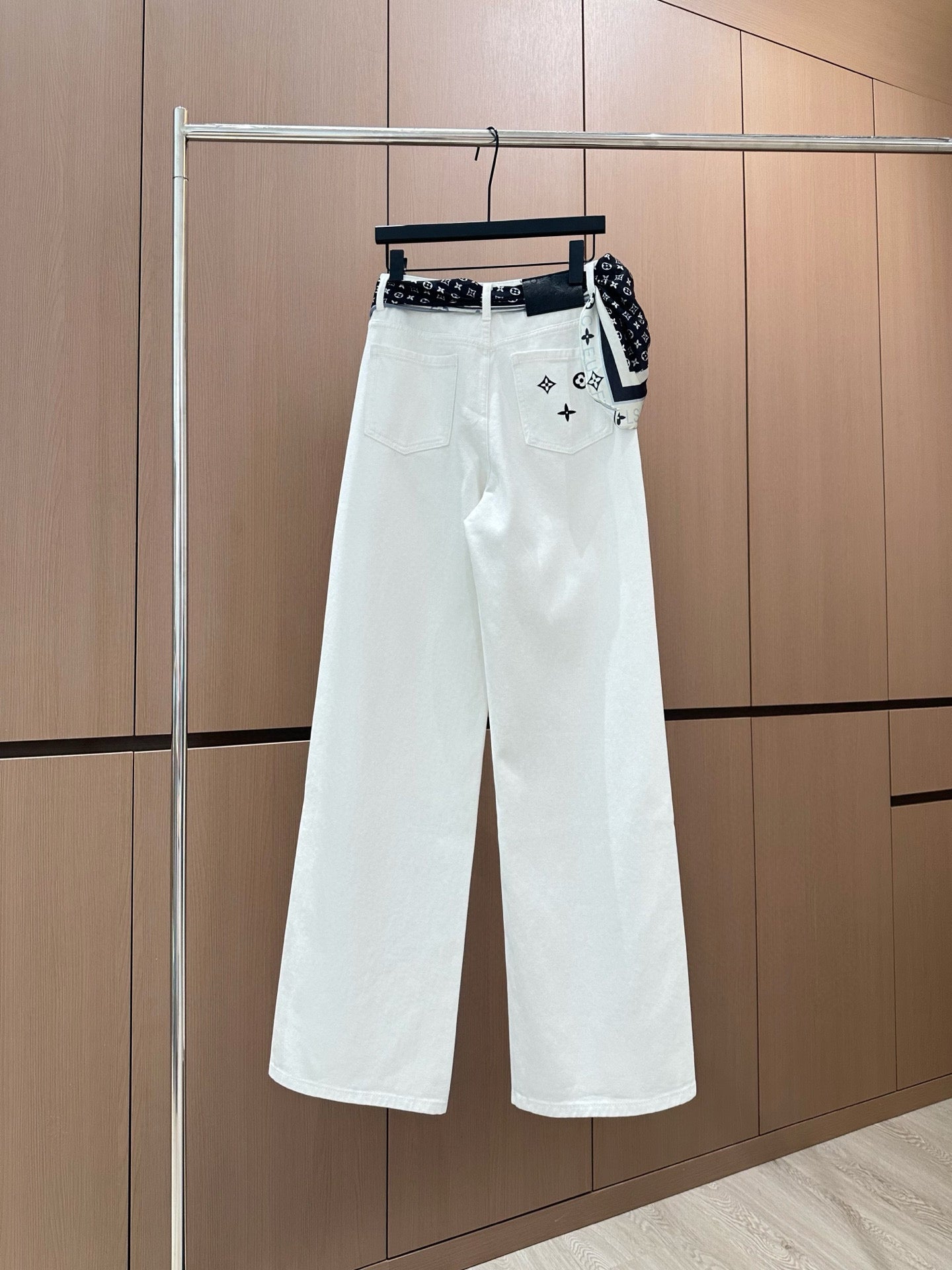 Silk scarf decorated jeans