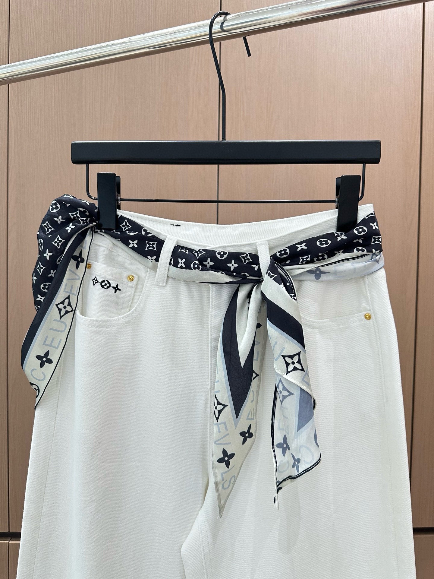 Silk scarf decorated jeans