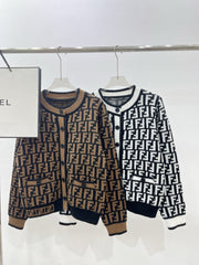 Double letter jacquard contrasting cardigan