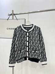 Double letter jacquard contrasting cardigan