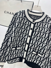 Double letter jacquard contrasting cardigan