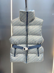 Stand collar classic floral down cotton vest