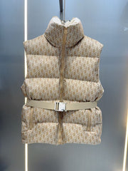 Stand collar classic floral down cotton vest