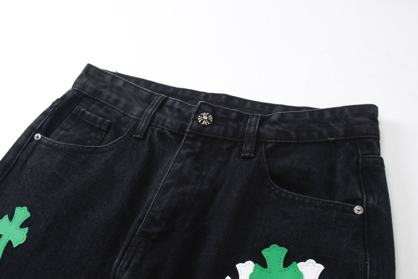 New Leather Embroidered Cross Casual Jeans