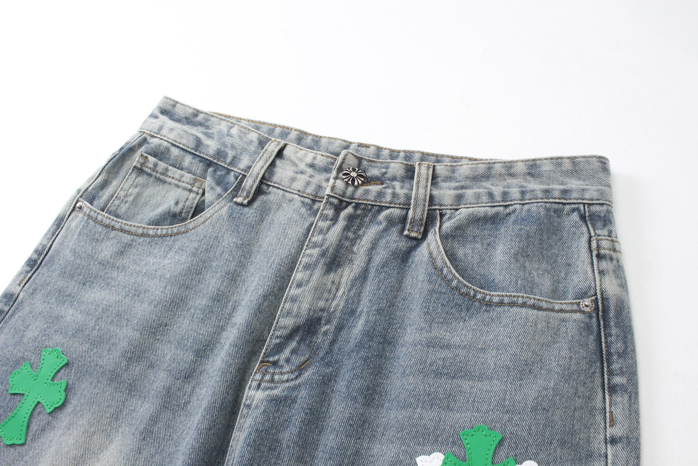 New Leather Embroidered Cross Casual Jeans