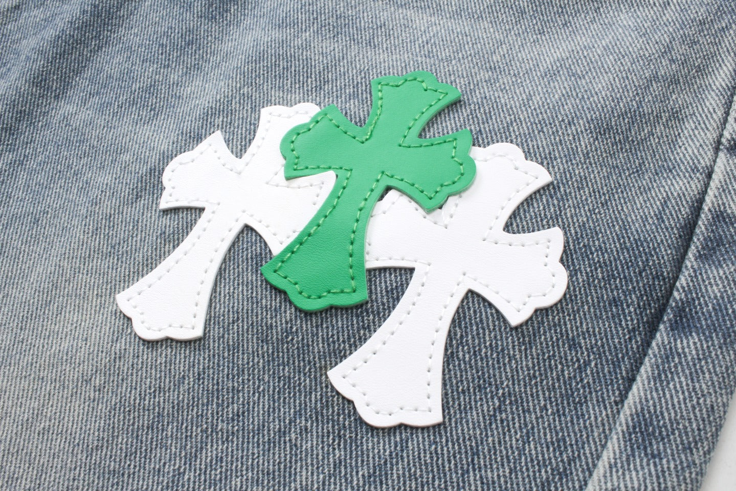 New Leather Embroidered Cross Casual Jeans