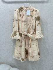 New letter printed stand up collar dress