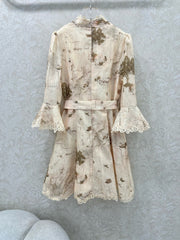 New letter printed stand up collar dress